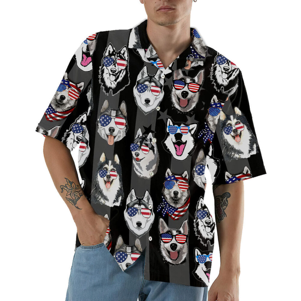 Husky American Flag Hawaii Shirt