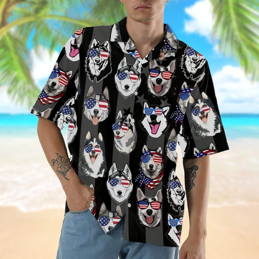 Husky American Flag Hawaii Shirt