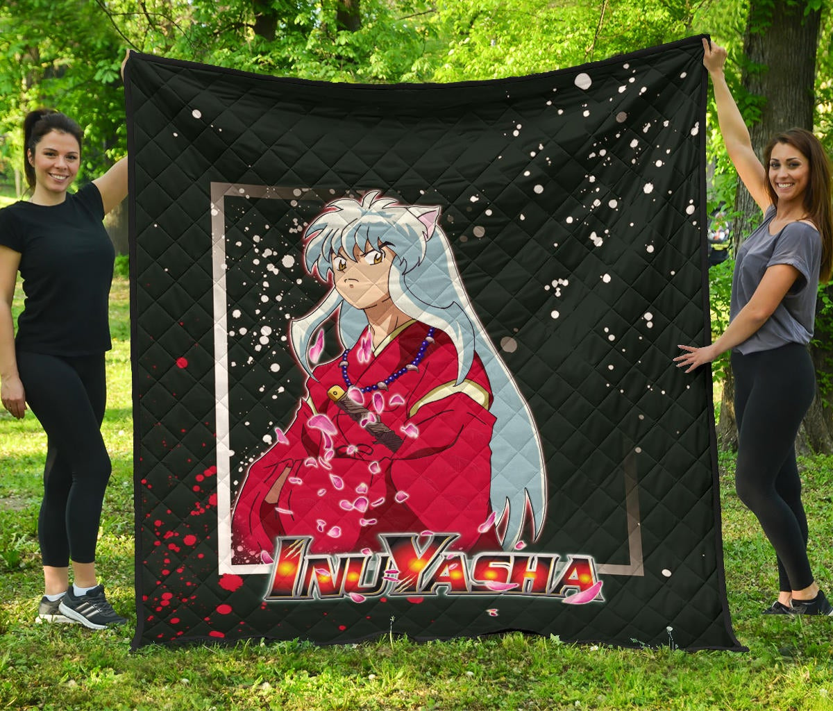 Inuyasha Anime Premium Quilt Cute Angry Inuyasha Lantern Text Black Quilt Blanket