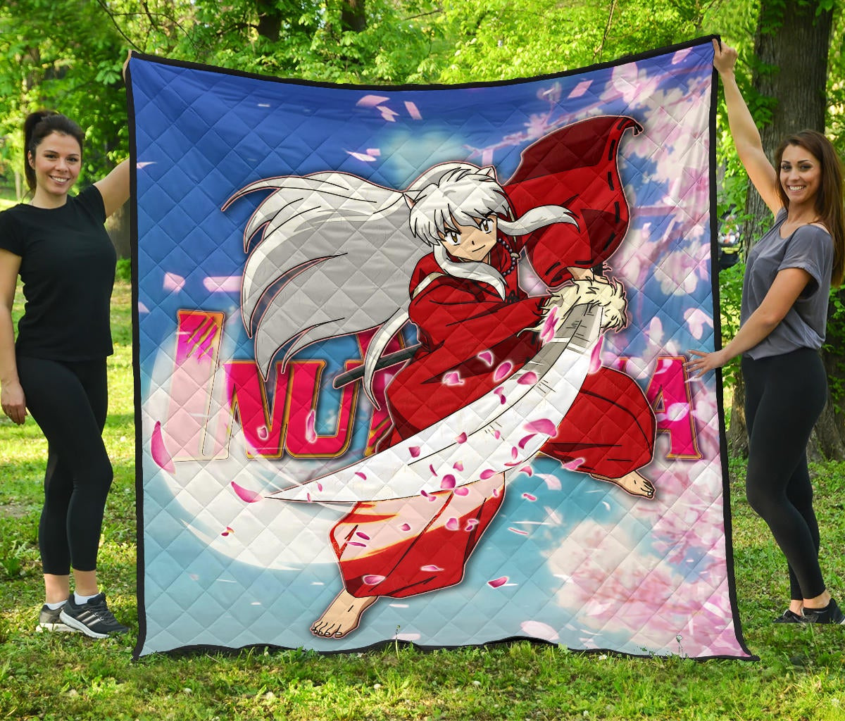 Inuyasha Anime Premium Quilt Inuyasha Using Sword Sakura Blossom Flower Flying Quilt Blanket