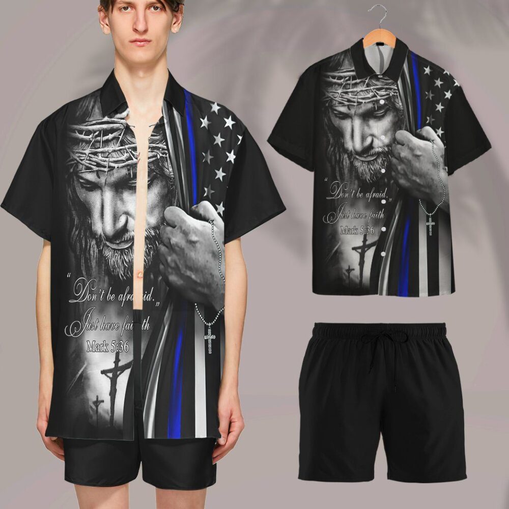 Jesus Christ Blue Line Flag Custom Short Sleeve Shirt