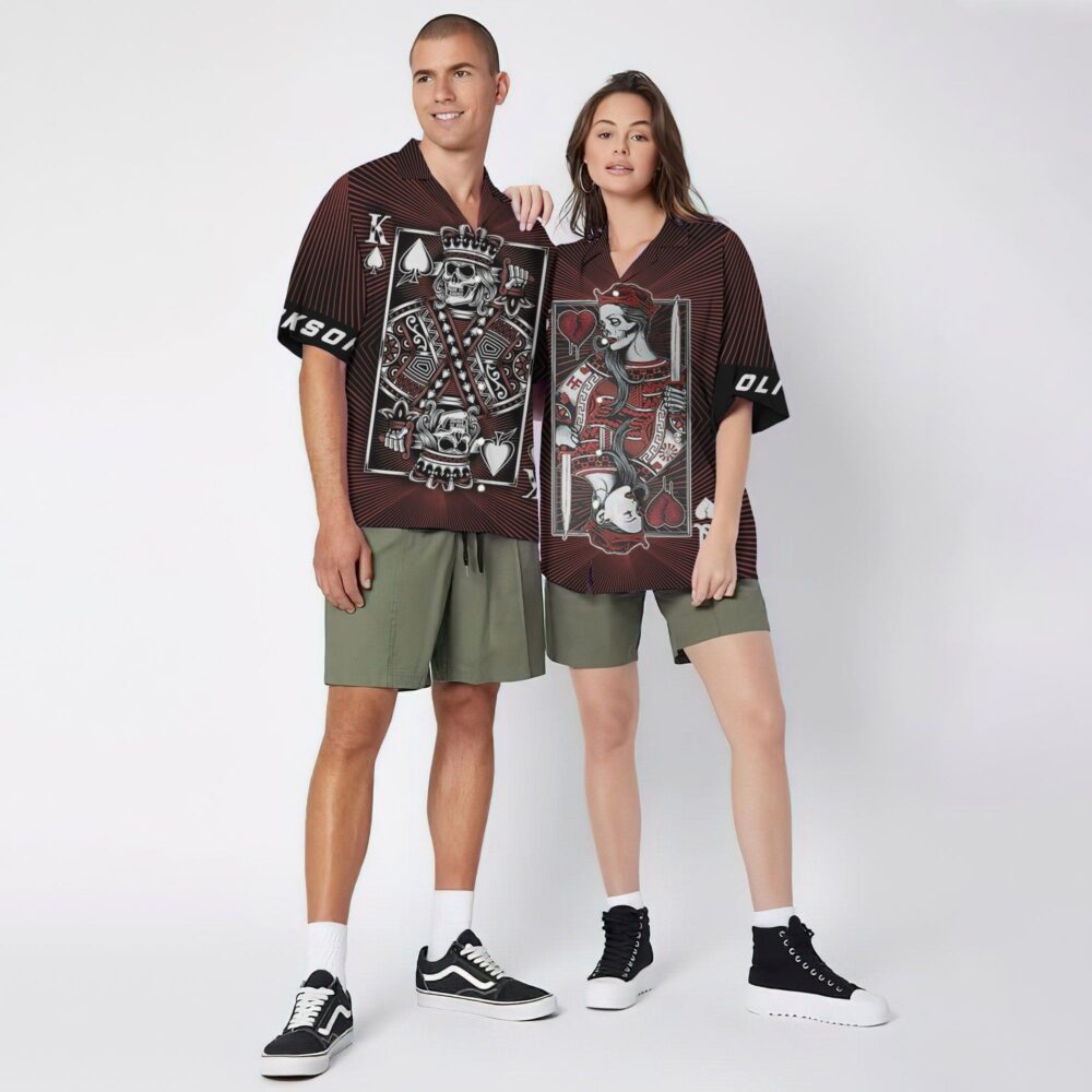 King Skull Heart Couple Custom Name Short Sleeve Shirt