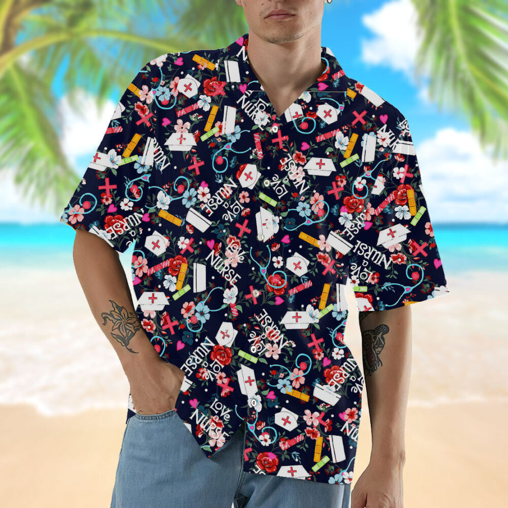 Love Nurse Button Up Hawaiian Shirt