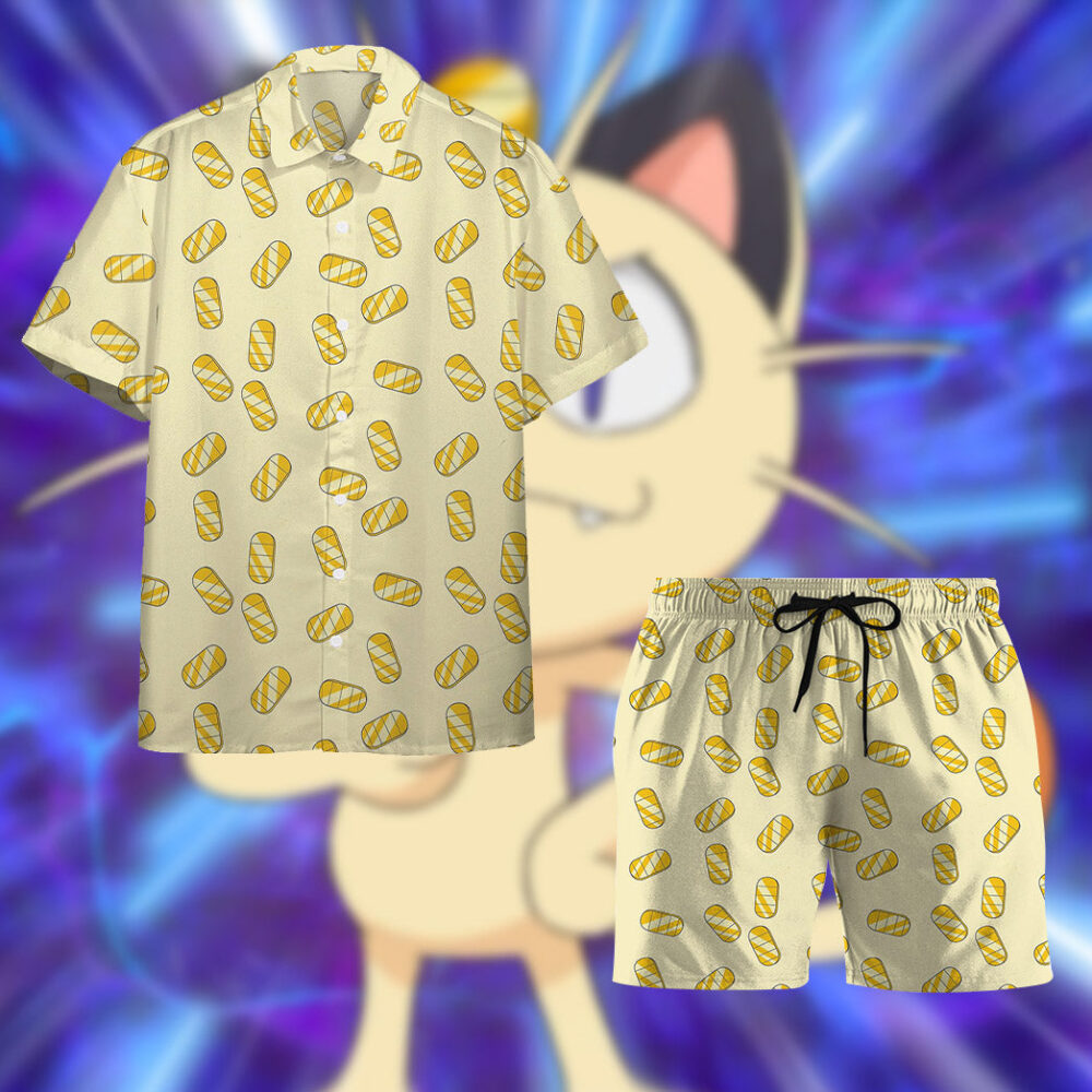 Meowth Gold Coin Pattern Custom Short Sleeve Shirt