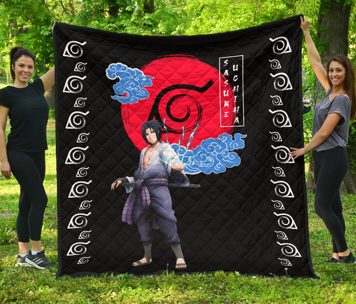 Naruto Anime Sasuke Chidori Power Konoh Symbol Premium Quilt Blanket