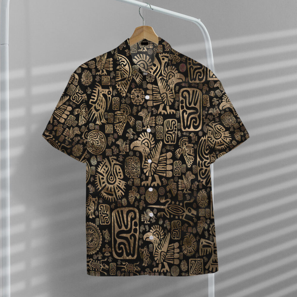 Native American Ornaments Black And Gold Hawaii Shirt