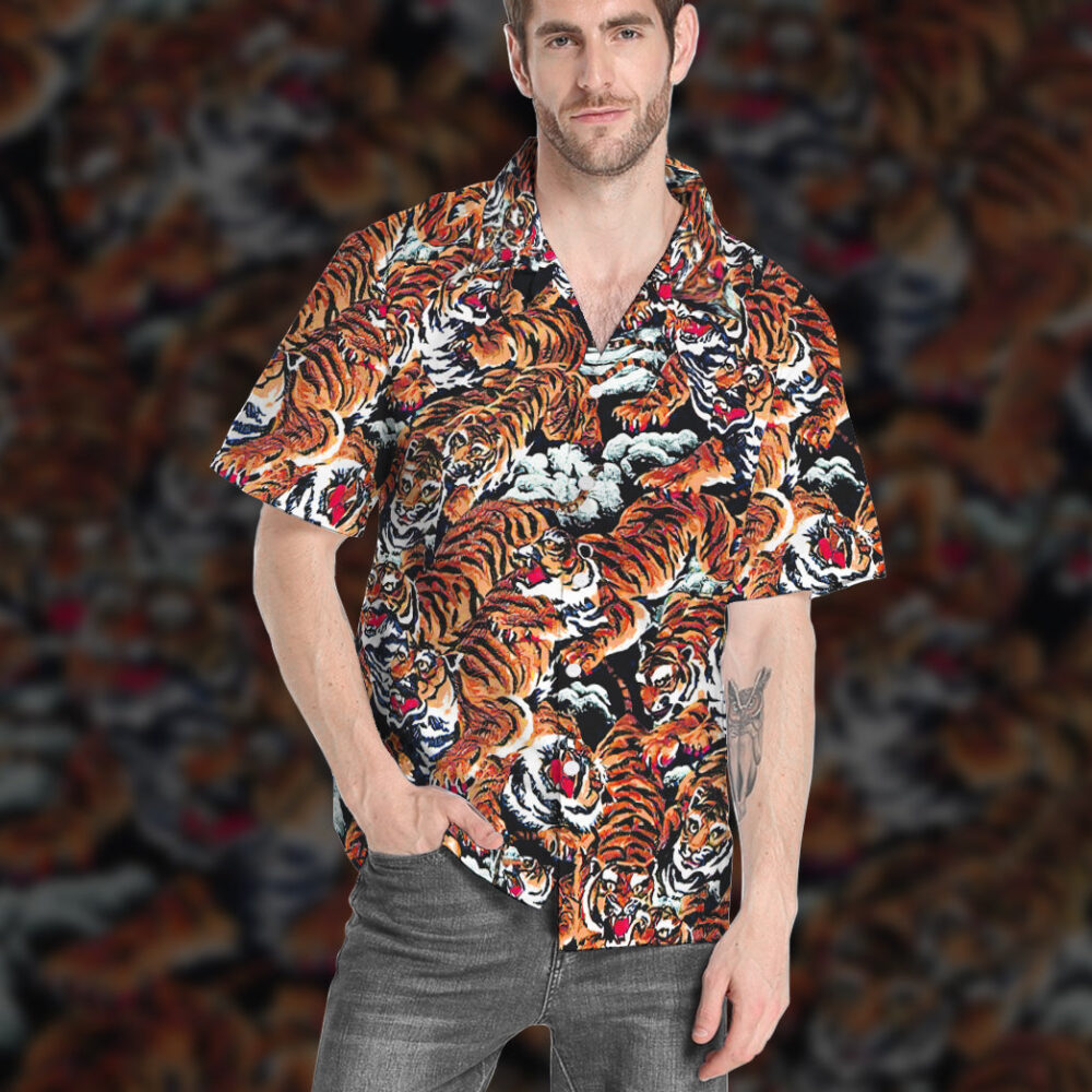 One Hundred Tigers Black Custom Hawaii Shirt