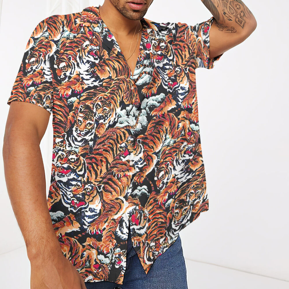 One Hundred Tigers Black Custom Hawaii Shirt