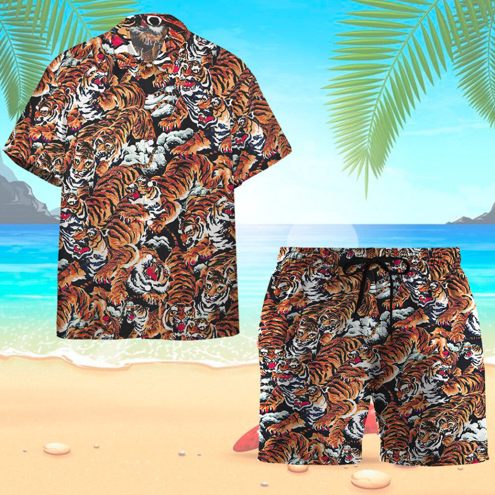 One Hundred Tigers Black Custom Hawaii Shirt