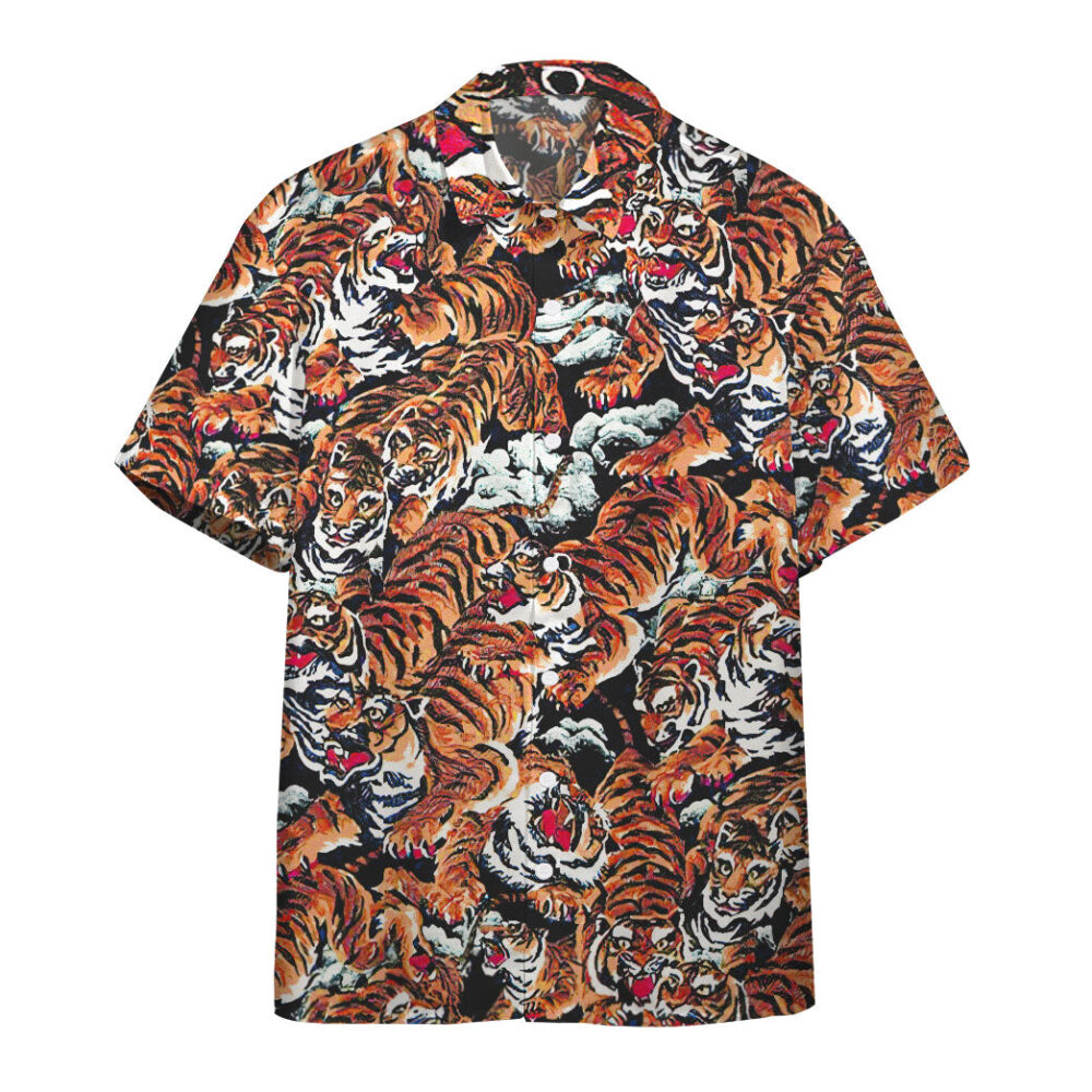 One Hundred Tigers Black Custom Hawaii Shirt