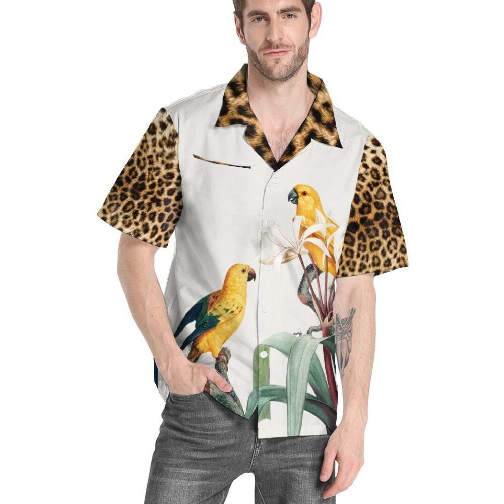 Parrot With Leopard Skin Tropical Hawaii Shirt