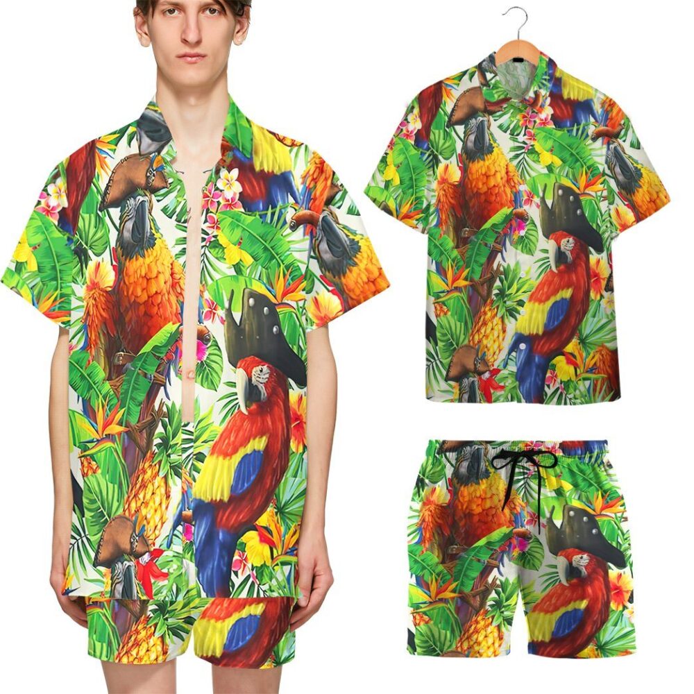 Pirate Parrot In The Jungle Custom Short Sleeve Shirt