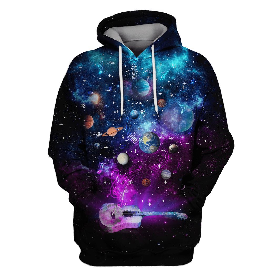 Playing guitar in the space with many planets Custom T-Shirt Hoodie Apparel