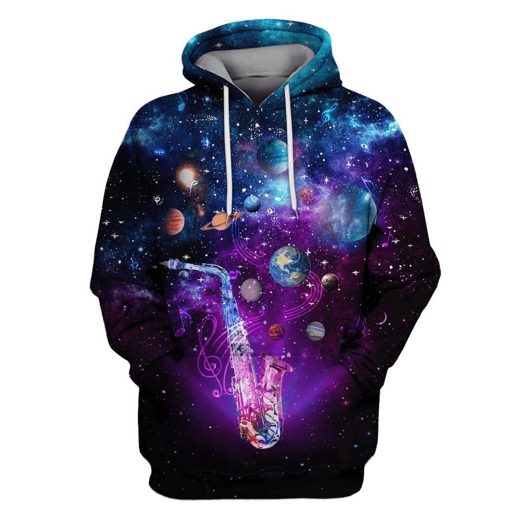 Playing Trumpet in the space with many planets Custom T-Shirt Hoodie Apparel