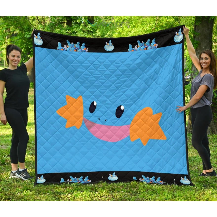 Pokemon Anime Mudkip Water Pokemon Face Blue Premium Quilt Blanket