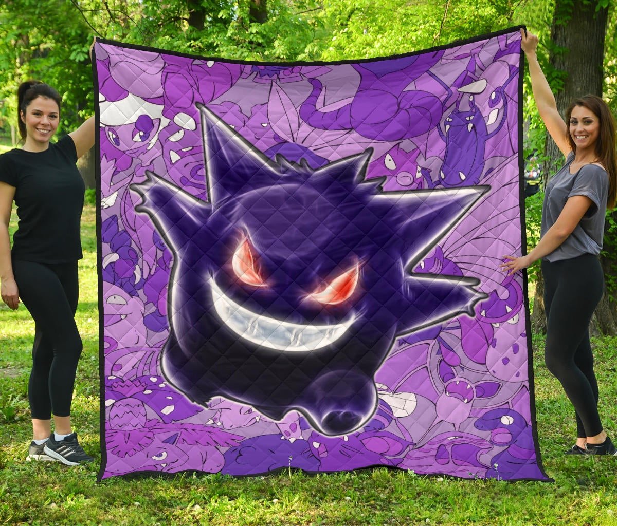 Pokemon Anime Premium Quilt – Evil Hintergrund Gengar Red Eyes With Purple Pokemons Quilt Blanket