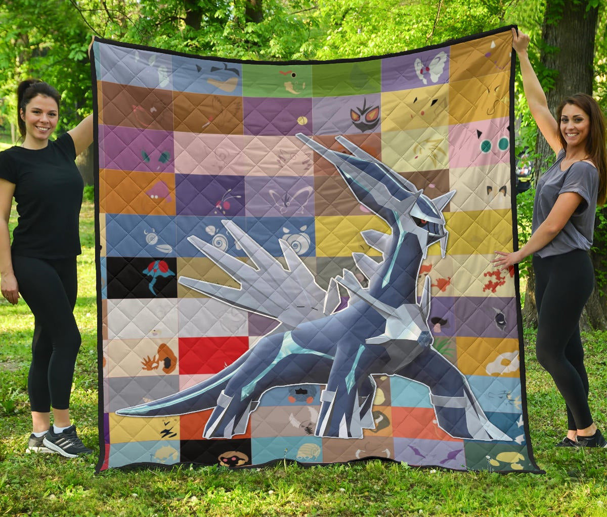 Pokemon Anime Premium Quilt – Legendary Mega Dialga Cute Minimalist Pokemon Face Quilt Blanket