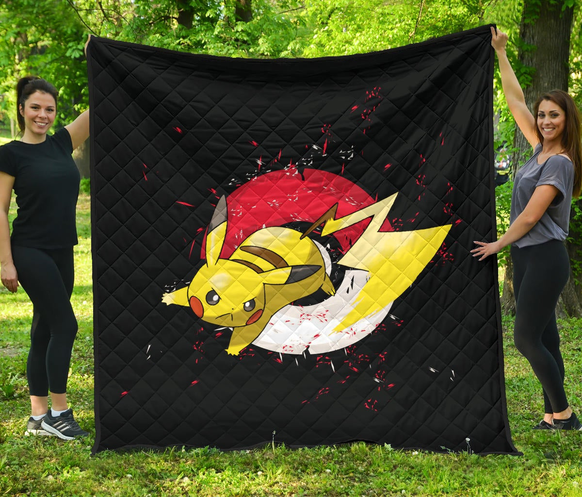 Pokemon Anime Premium Quilt Angry Pikachu Electric Pokeball Artwork Quilt Blanket