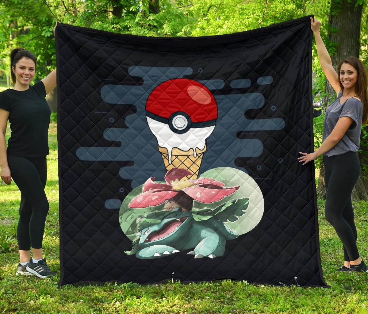 Pokemon Anime Premium Quilt Ice Cream Pokeball Melting Funny Venusaur Quilt Blanket