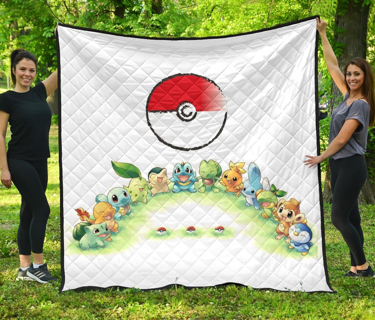 Pokemon Anime Premium Quilt Pokeball Chibi Tiny Pokemon Gather Round Quilt Blanket