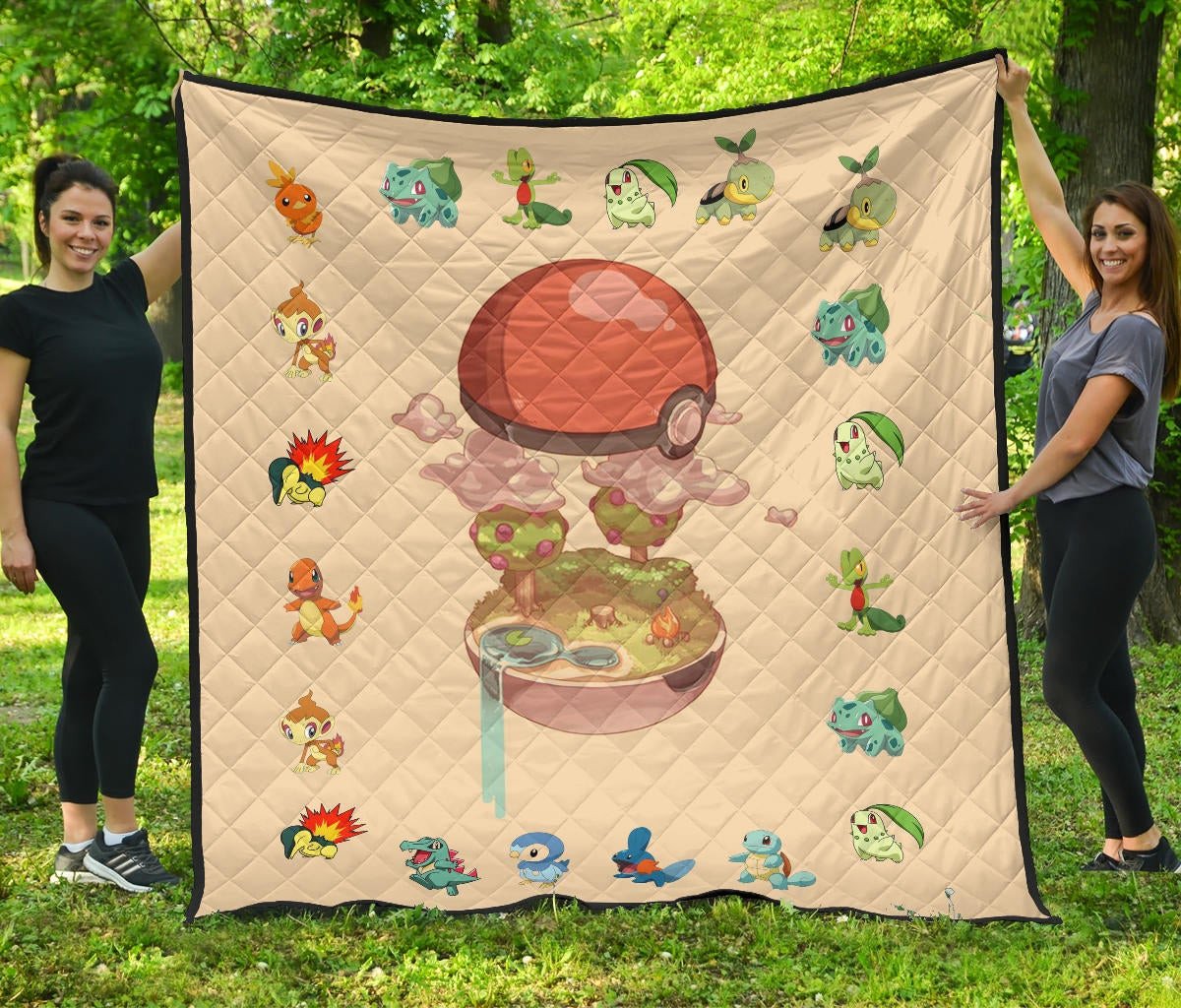 Pokemon Anime Premium Quilt Pokeball Opening Chibi Tiny Pokemon World Quilt Blanket