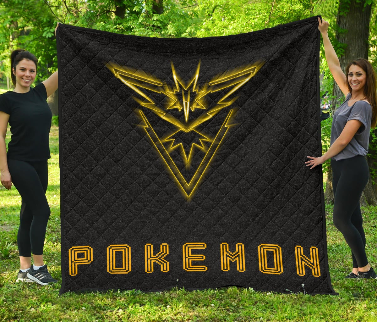 Pokemon Anime Premium Quilt Team Instinct Symbol Neon Zapdos Pokemon Go Quilt Blanket