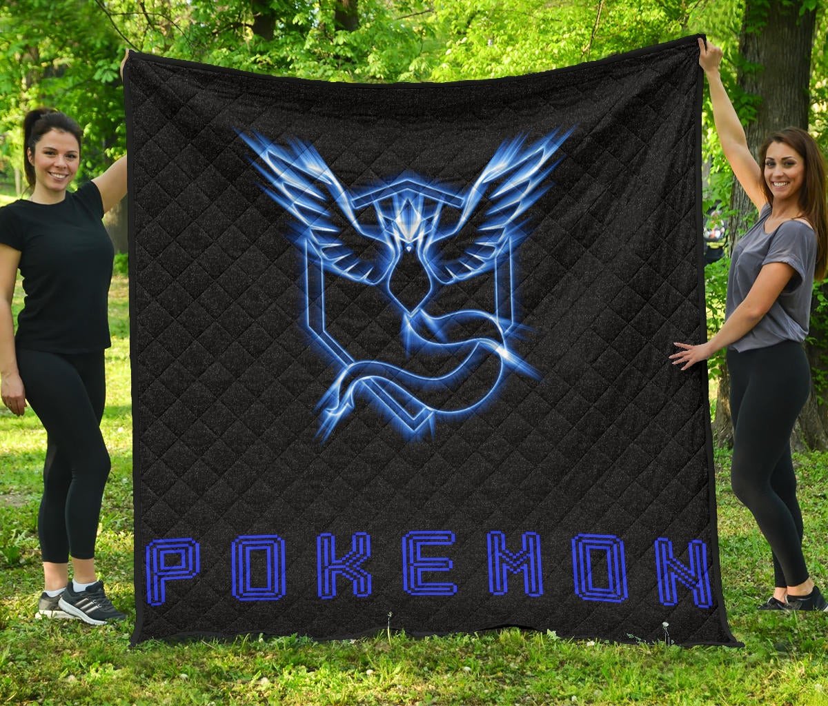 Pokemon Anime Premium Quilt Team Mystic Symbol Neon Blue Articuno Pokemon Go Quilt Blanket