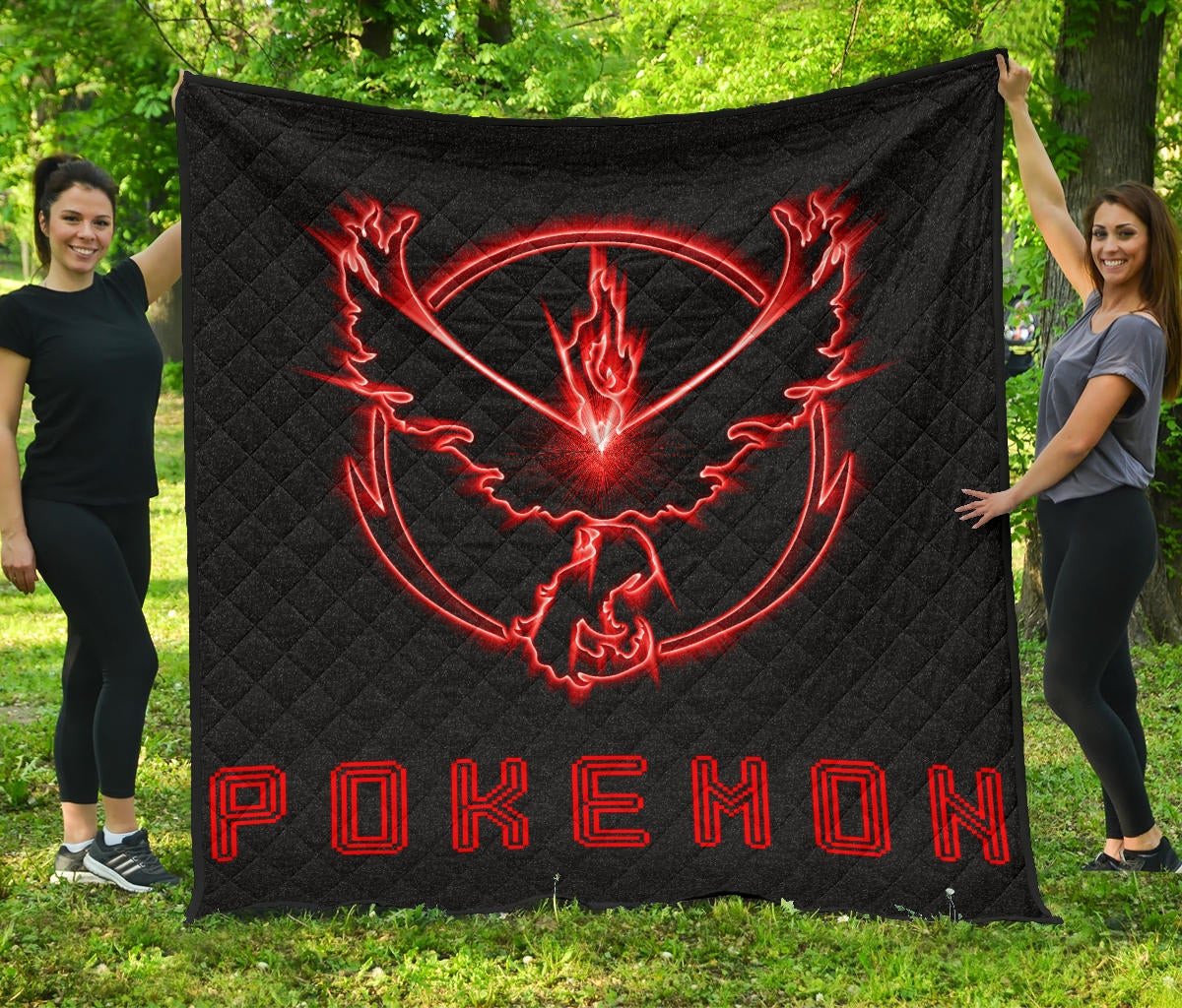 Pokemon Anime Premium Quilt Team Valor Symbol Red Moltres Relies On Strength Pokemon Go Quilt Blanket