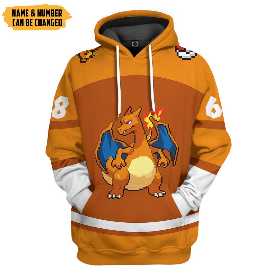 Pokemon Charizard Sport Custom Name Custom Number Hoodie Tshirt Apparel