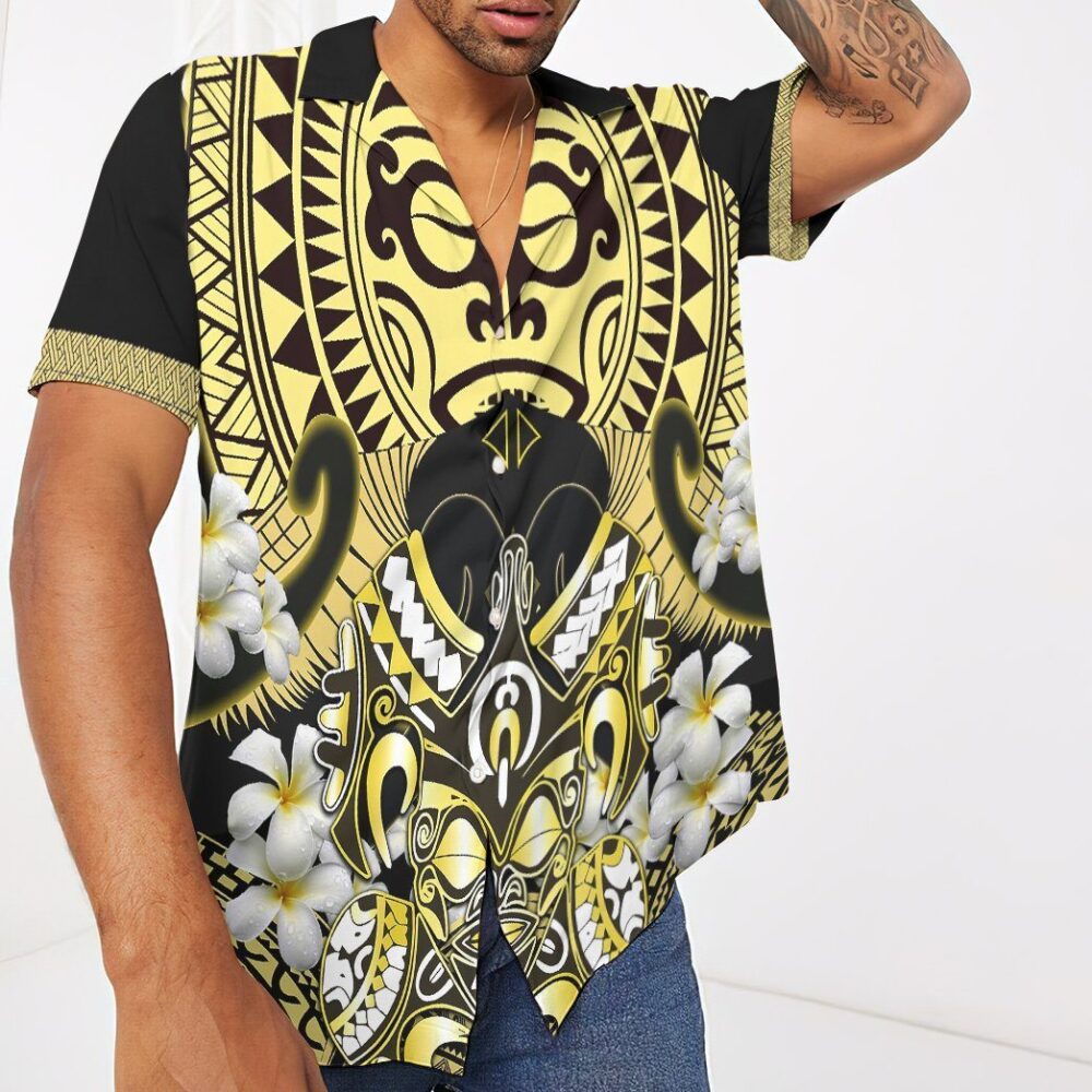 Polynesian Face With Plumeria Custom Short Sleeve Shirt