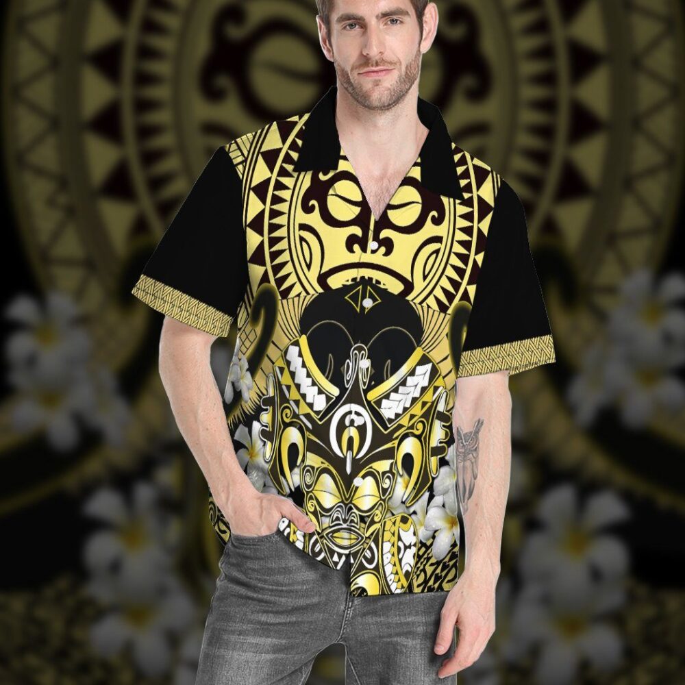 Polynesian Face With Plumeria Custom Short Sleeve Shirt