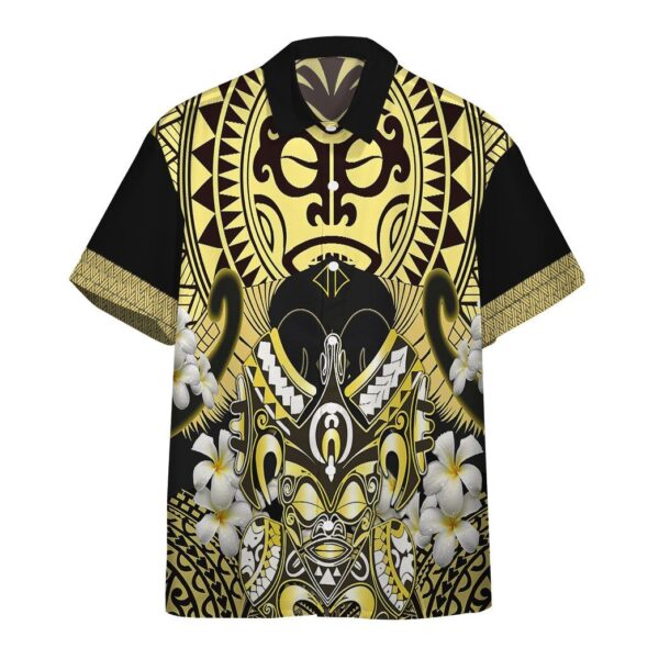 Polynesian Face With Plumeria Custom Short Sleeve Shirt