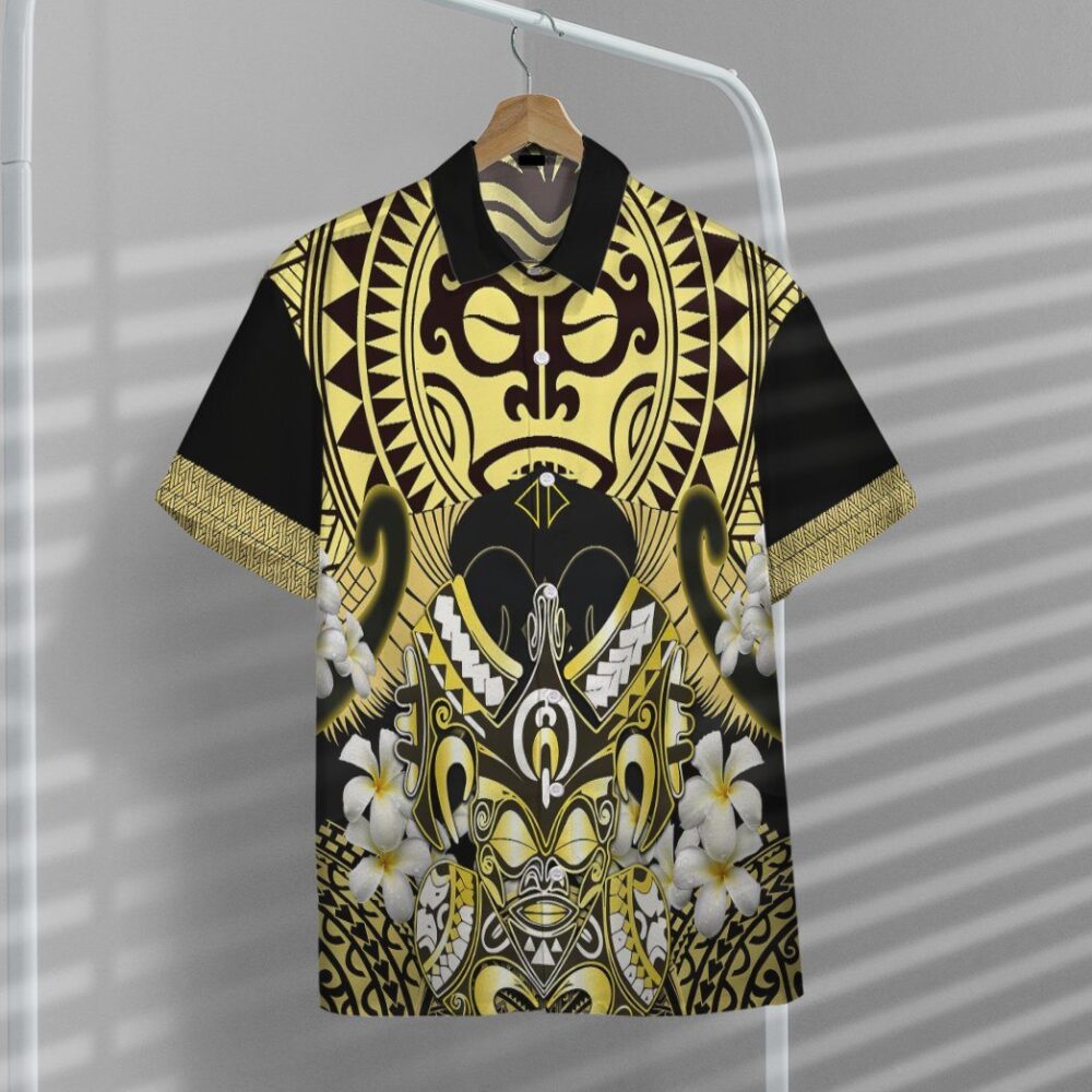 Polynesian Face With Plumeria Custom Short Sleeve Shirt