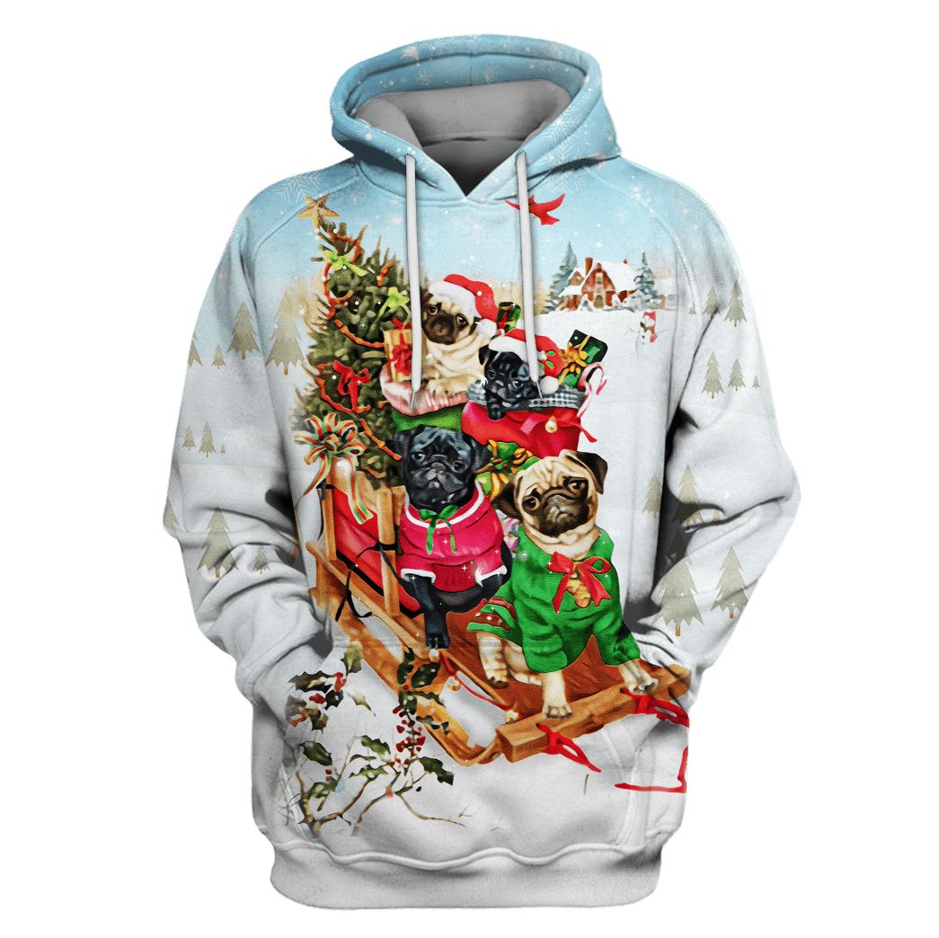 Pugs Bringing Christmas Presents Custom T-Shirt Hoodie Apparel