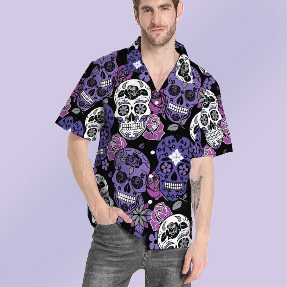 Purple Sugar Skulls Hawaiian Custom Short Sleeve Shirts