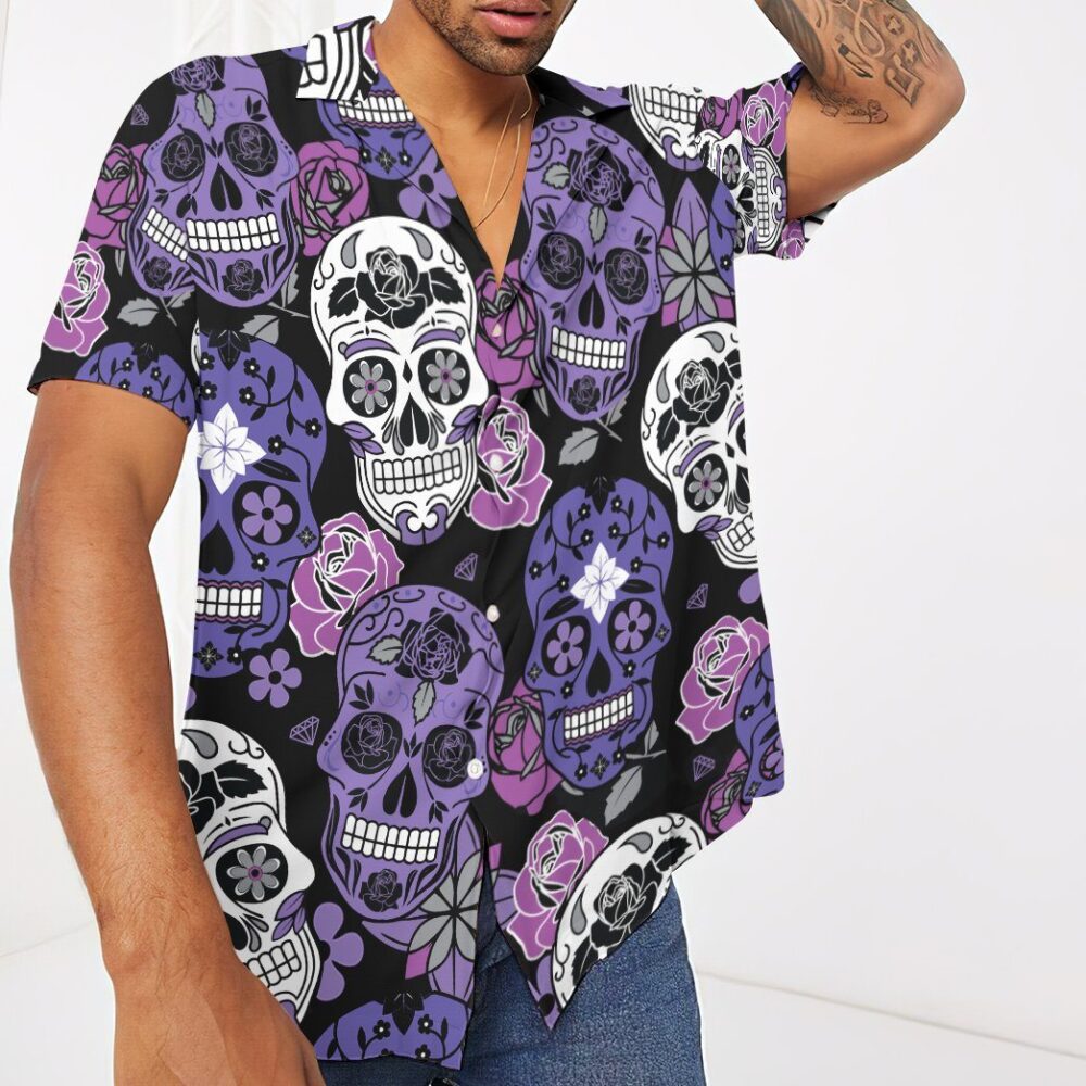 Purple Sugar Skulls Hawaiian Custom Short Sleeve Shirts