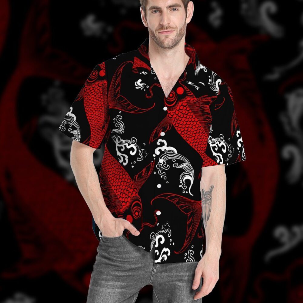 Red Koi Fish Custom Hawaii Shirt