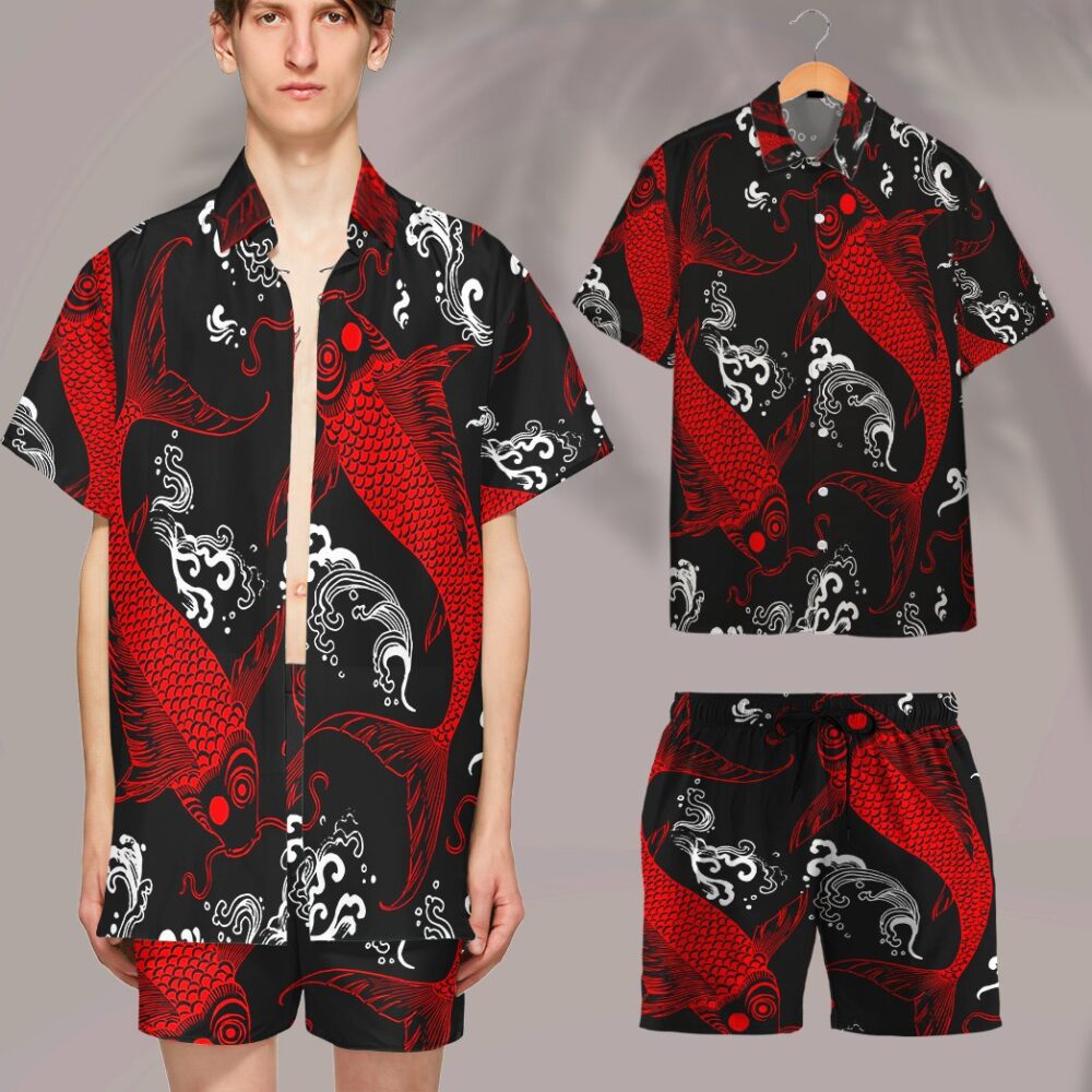 Red Koi Fish Custom Hawaii Shirt