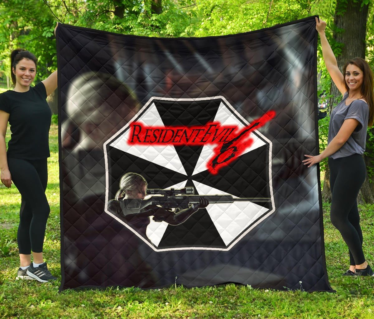 Resident Evil Game Premium Quilt – Black White Umbrella Corporation Blonde Girl Quilt Blanket