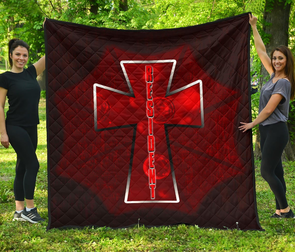 Resident Evil Game Premium Quilt – Red Umbrella Corporation With Blood In Cross Quilt Blanket