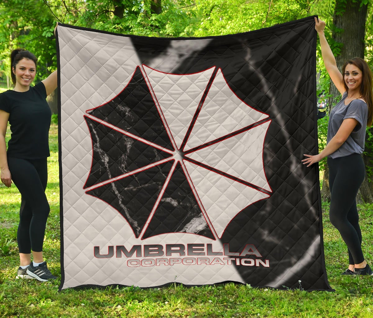 Resident Evil Game Premium Quilt – Umbrella Corp Symbol Black White Yin And Yang Quilt Blanket