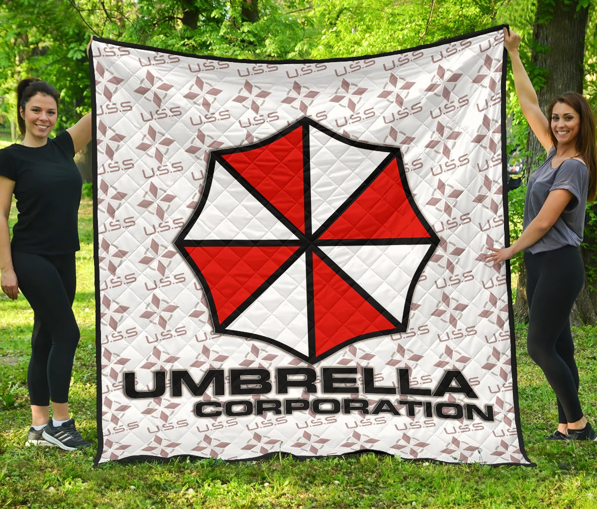 Resident Evil Game Premium Quilt – Umbrella Corp Symbol USS White And Red Quilt Blanket