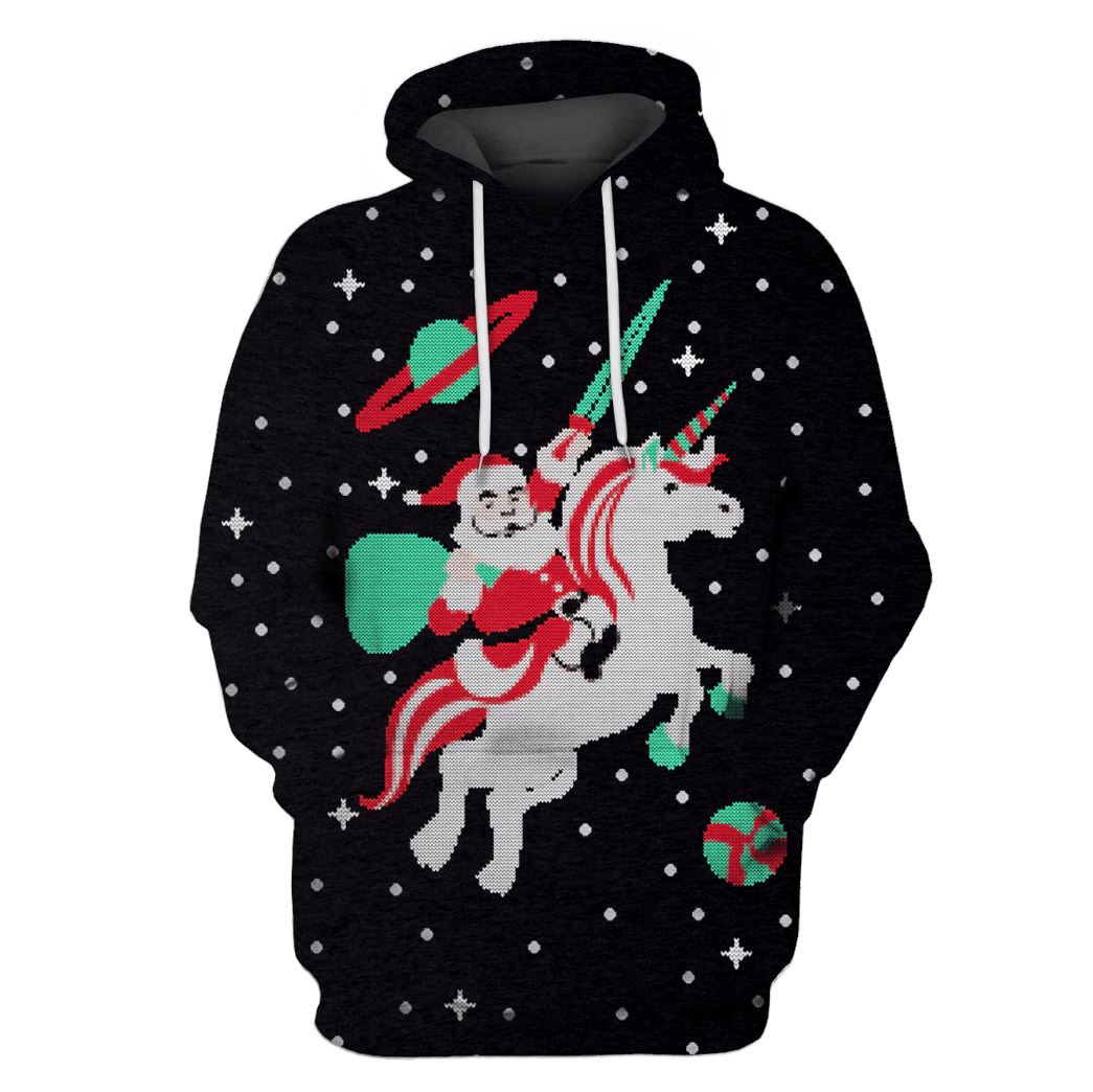 Santa Claus Riding Unicorn Into Space Custom T-Shirt Hoodie Apparel