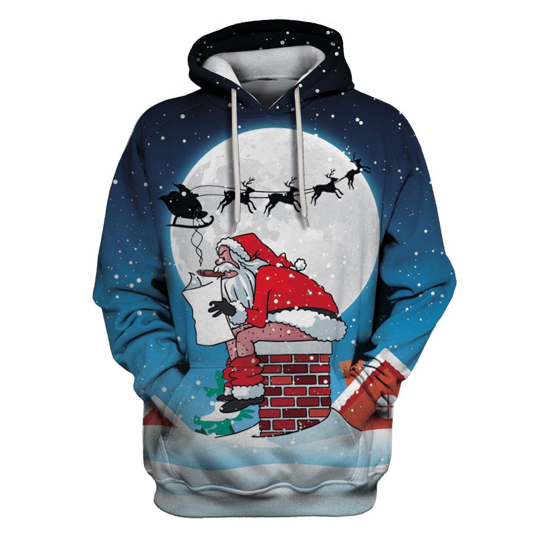 Santa Claus Sitting On Christmas Chimney Custom T-Shirt Hoodie Apparel