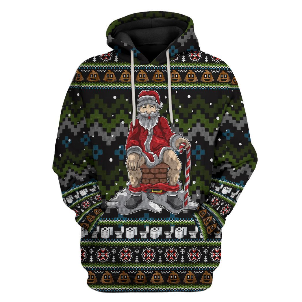 Santa Pooping Down Chimney All Over Print T-Shirt Hoodie Apparel