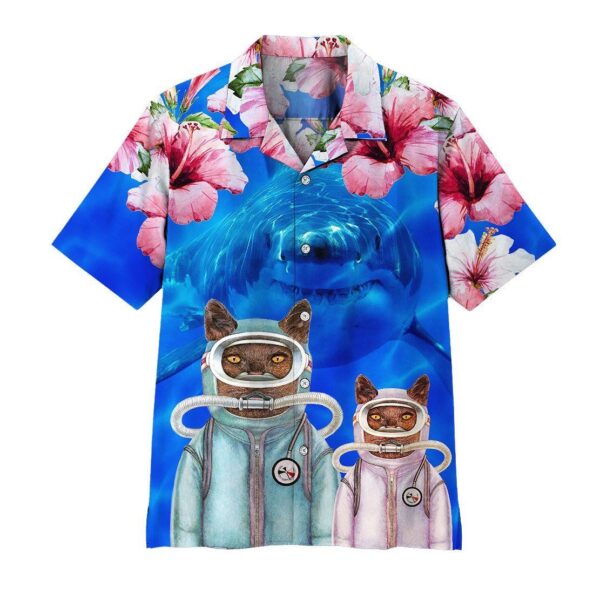 Scuba Diving Cats With Shark Behind Hawaii Shirt