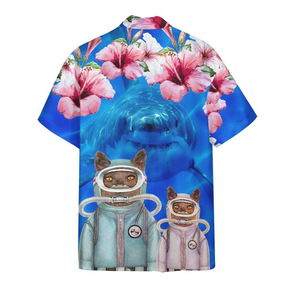 Scuba Diving Cats With Shark Behind Hawaii Shirt