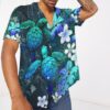 Sea Turtle Tropical Hibiscus And Plumeria Blue Hawaii Shirt 84996