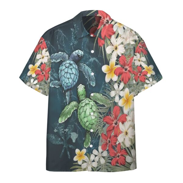 Sea Turtle Tropical Hibiscus And Plumeria Custom Short Sleeve Shirt