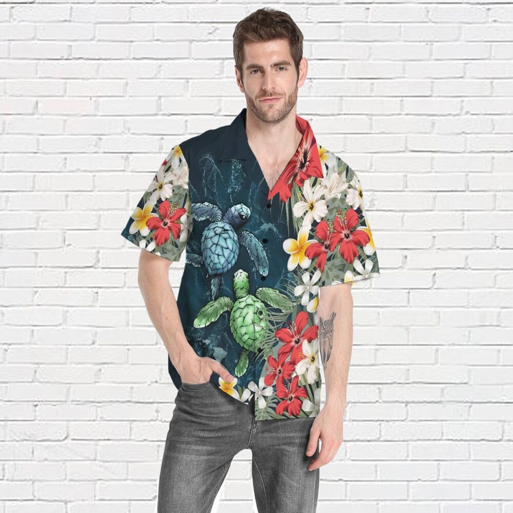 Sea Turtle Tropical Hibiscus And Plumeria Custom Short Sleeve Shirt